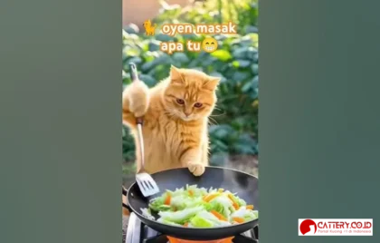 kucing makan sayur