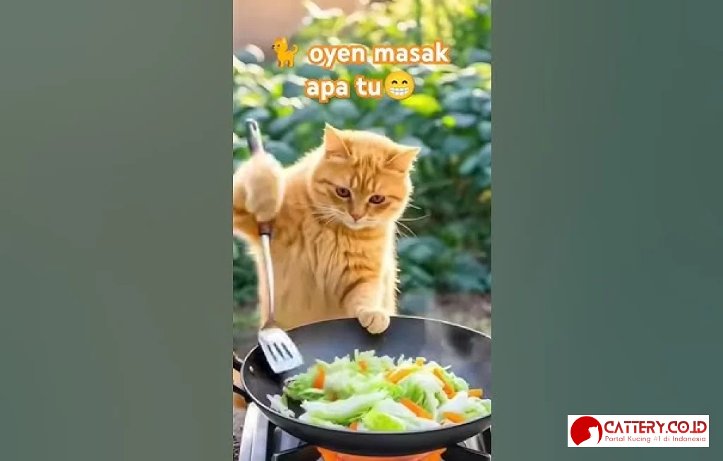 kucing makan sayur